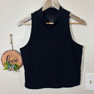A New Day Black Ribbed Mock Neck Cropped Sleeveless Top Size L